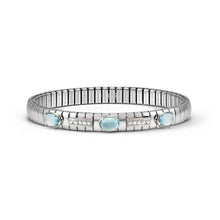 Load image into Gallery viewer, EXTENSION BRACELET 048113/015 STAINLESS STEEL, WHITE CZ &amp; LARGE OVAL LIGHT BLUE TOPAZ
