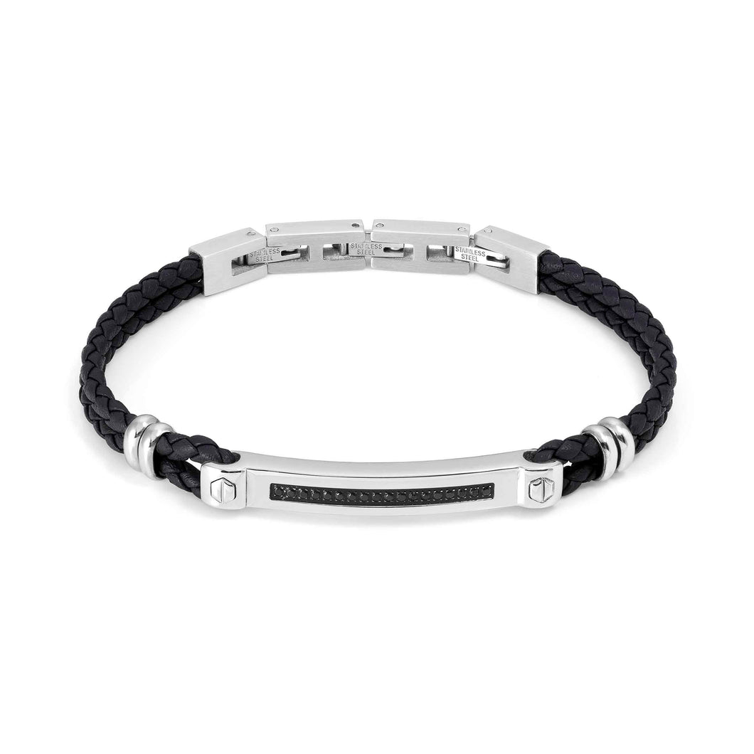 MANVISION BRACELET 133001/007 BLACK VEGAN LEATHER WITH BLACK CZ
