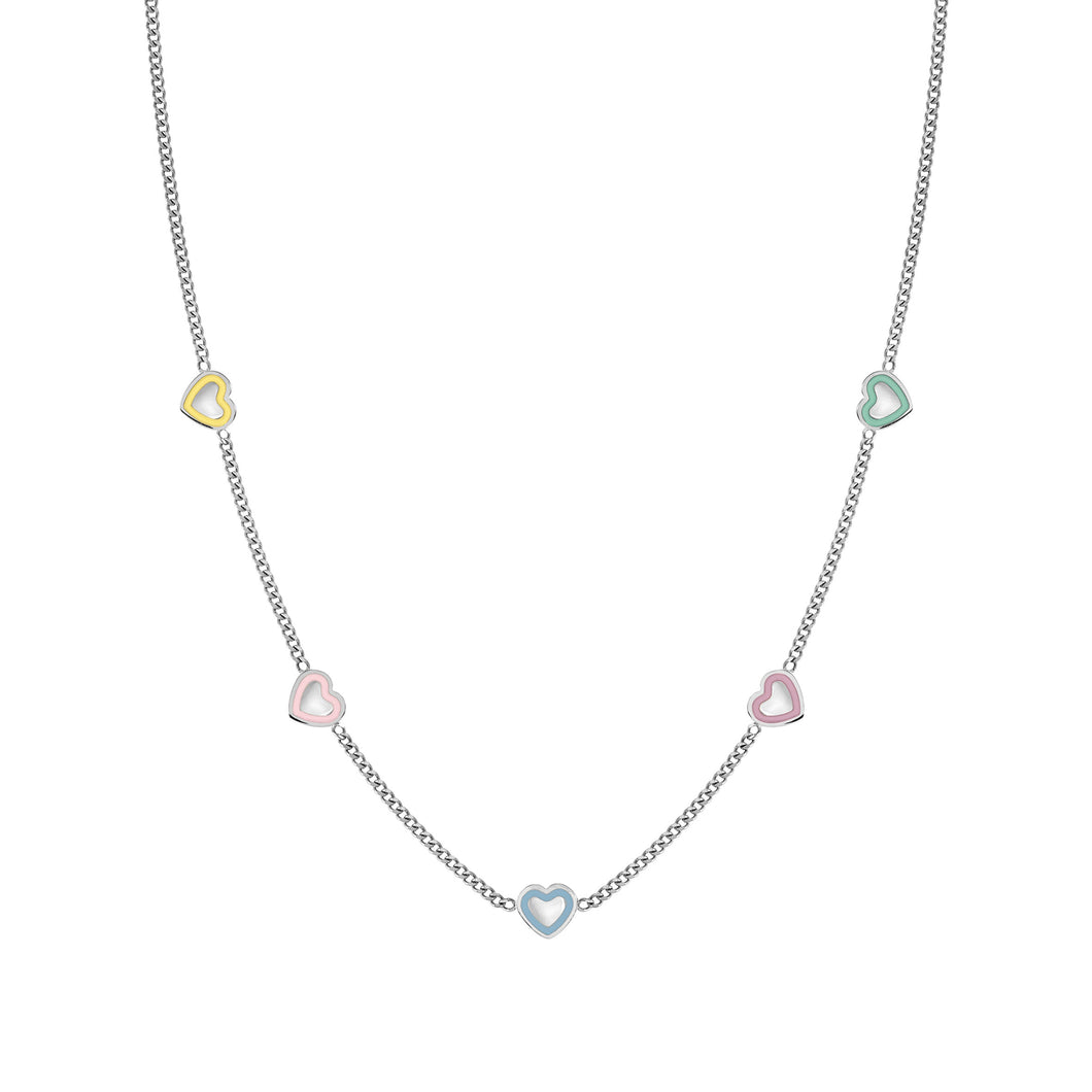FAIRYICONS STAINLESS STEEL NECKLACE 134103/022 MULTI HEART WITH ENAMEL