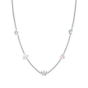 FAIRYICONS STAINLESS STEEL NECKLACE 134103/050 MULTI SYMBOL WITH ENAMEL & CZ