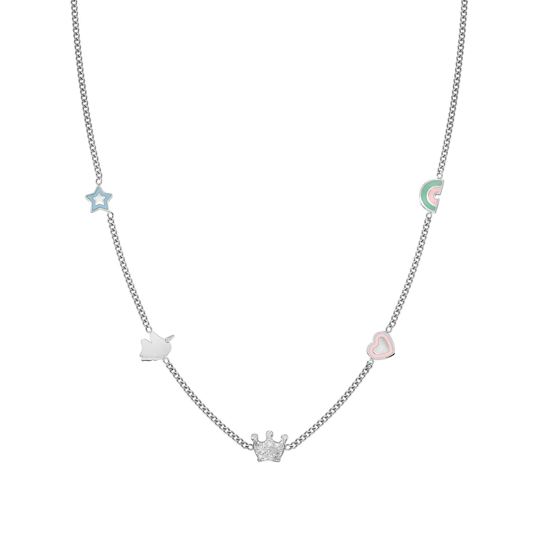FAIRYICONS STAINLESS STEEL NECKLACE 134103/050 MULTI SYMBOL WITH ENAMEL & CZ