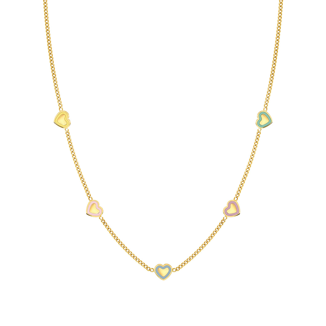 FAIRYICONS GOLD NECKLACE 134109/022 MULTI HEART WITH ENAMEL