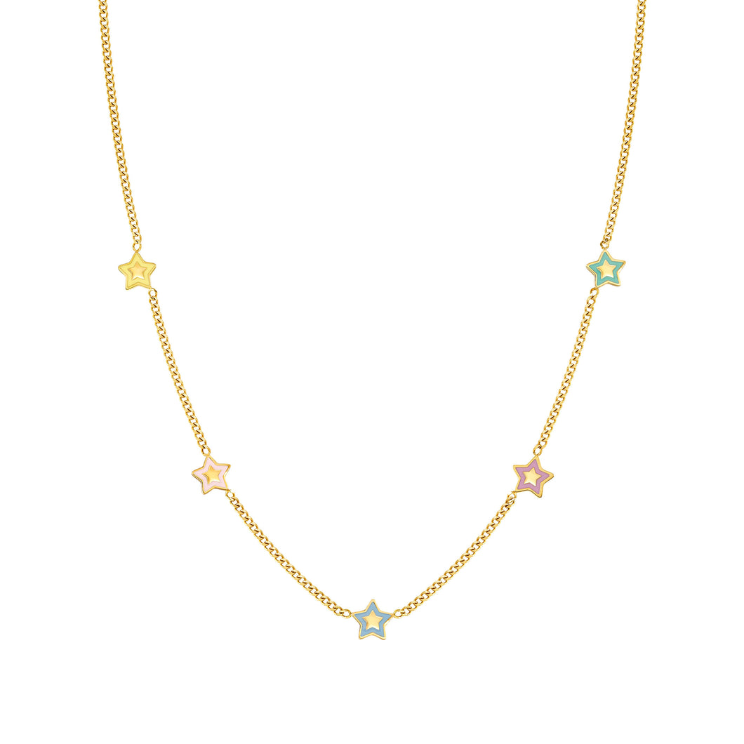 FAIRYICONS GOLD NECKLACE 134109/023 MULTI STAR WITH ENAMEL