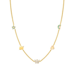 FAIRYICONS GOLD NECKLACE 134109/050 MULTI SYMBOL WITH ENAMEL & CZ