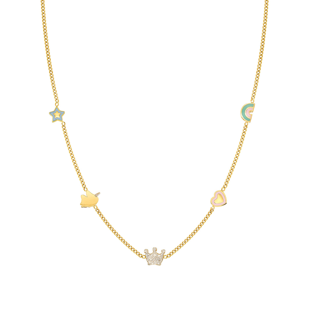 FAIRYICONS GOLD NECKLACE 134109/050 MULTI SYMBOL WITH ENAMEL & CZ