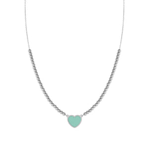 EMOSFERE STAINLESS STEEL NECKLACE 134204/002 HEART WITH AQUA ENAMEL