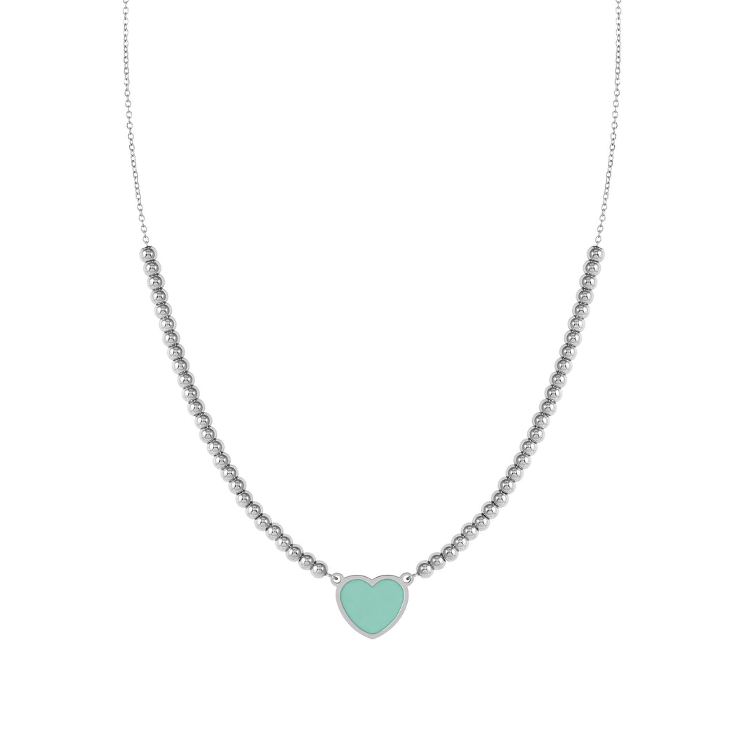 EMOSFERE STAINLESS STEEL NECKLACE 134204/002 HEART WITH AQUA ENAMEL