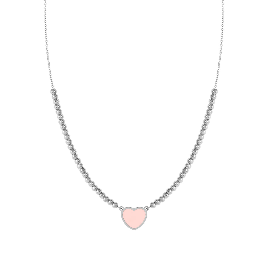 EMOSFERE STAINLESS STEEL NECKLACE 134204/006 HEART WITH PINK ENAMEL