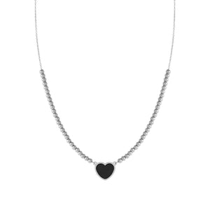 EMOSFERE STAINLESS STEEL NECKLACE 134204/035 HEART WITH BLACK ENAMEL