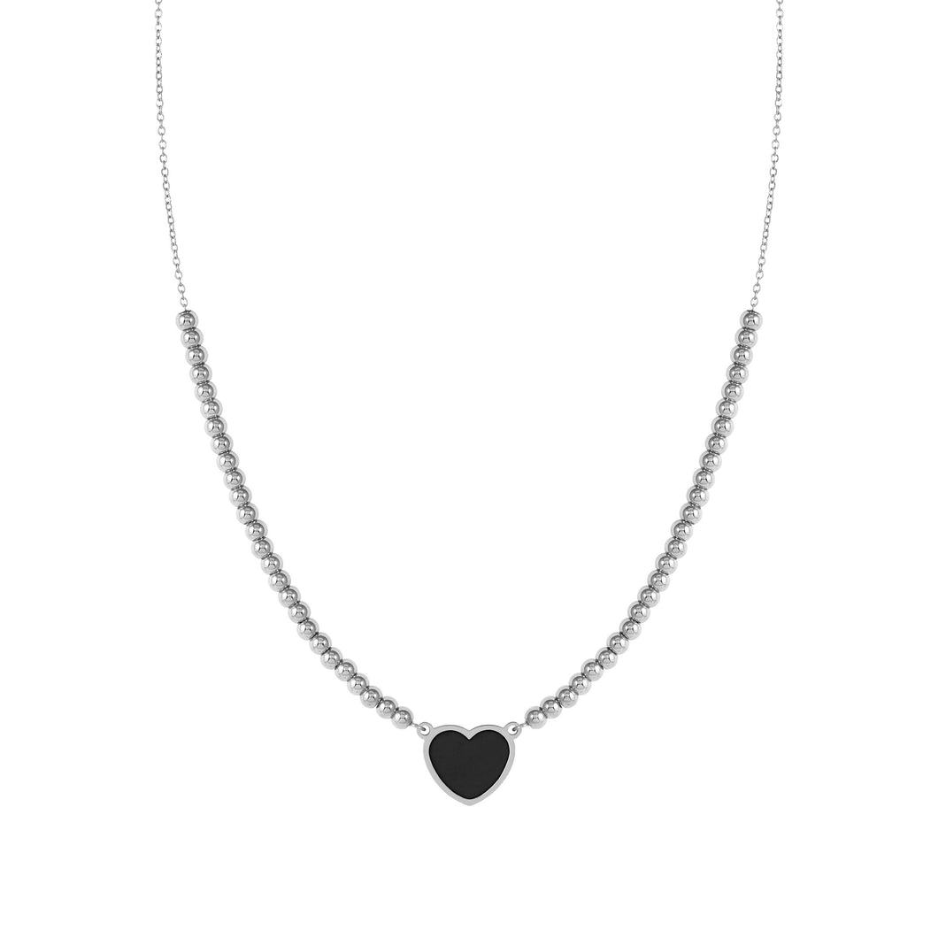 EMOSFERE STAINLESS STEEL NECKLACE 134204/035 HEART WITH BLACK ENAMEL