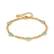 Load image into Gallery viewer, EMOSFERE GOLD BRACELET 134212/002 MULTI HEARTS WITH AQUA ENAMEL
