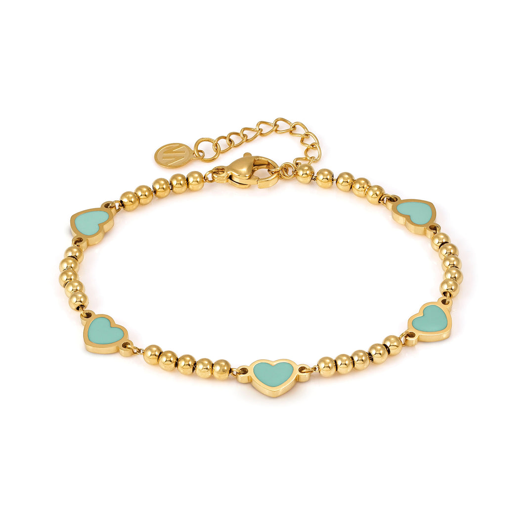 EMOSFERE GOLD BRACELET 134212/002 MULTI HEARTS WITH AQUA ENAMEL