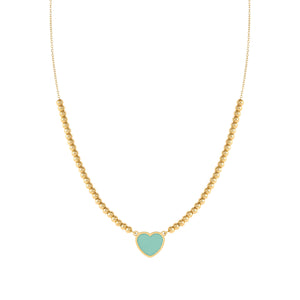 EMOSFERE GOLD NECKLACE 134214/002 HEART WITH AQUA ENAMEL