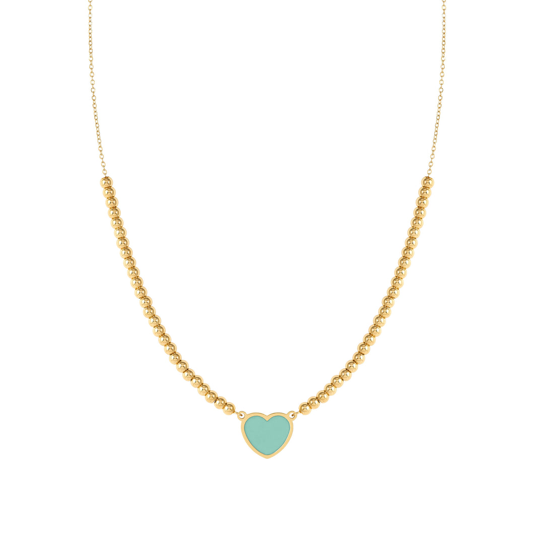 EMOSFERE GOLD NECKLACE 134214/002 HEART WITH AQUA ENAMEL