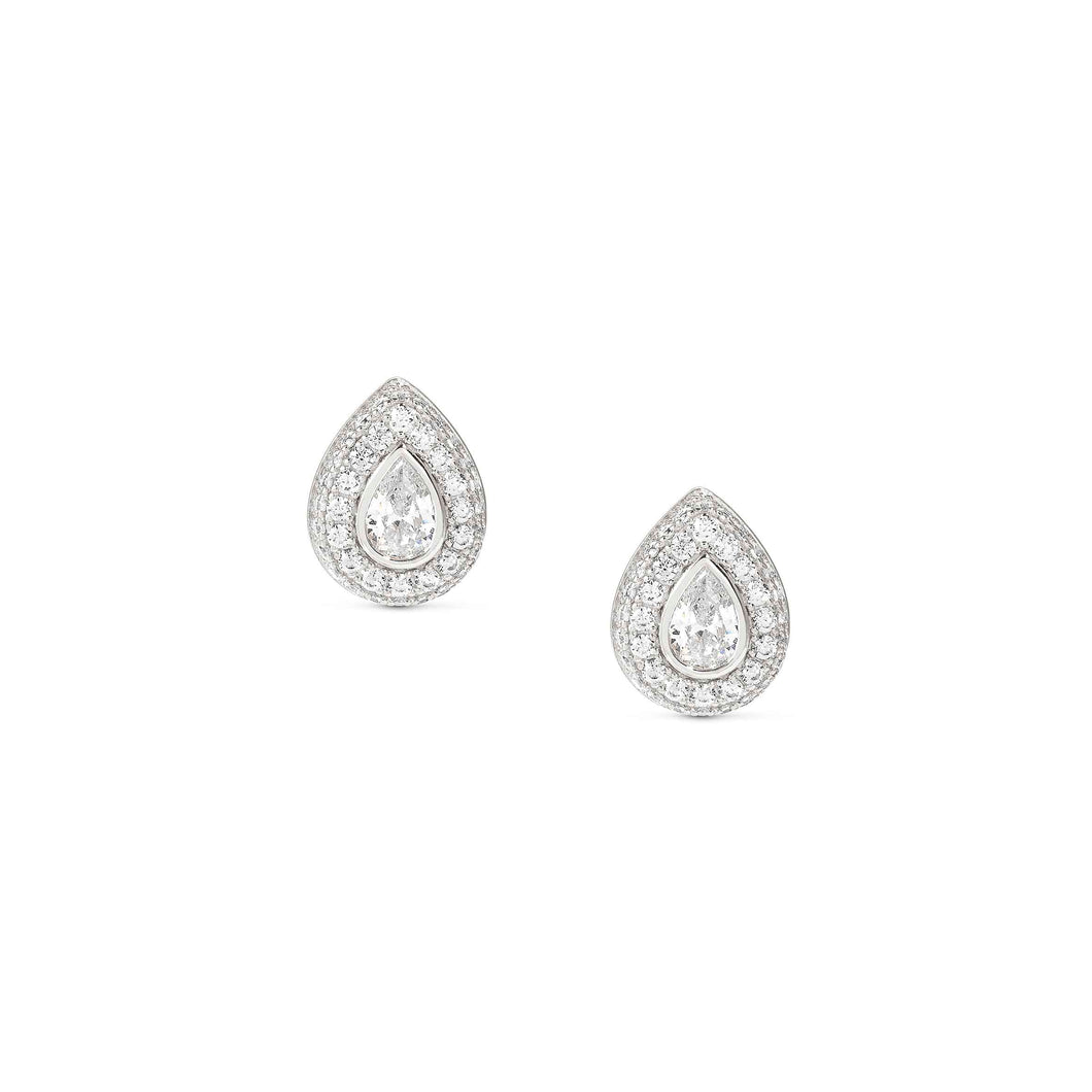 DOMINA STUD EARRINGS SILVER WITH WHITE PAVÉ CZ TEAR DROP 240407/015