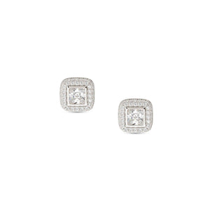DOMINA STUD EARRINGS SILVER WITH WHITE PAVÉ CZ SQUARE 240407/036