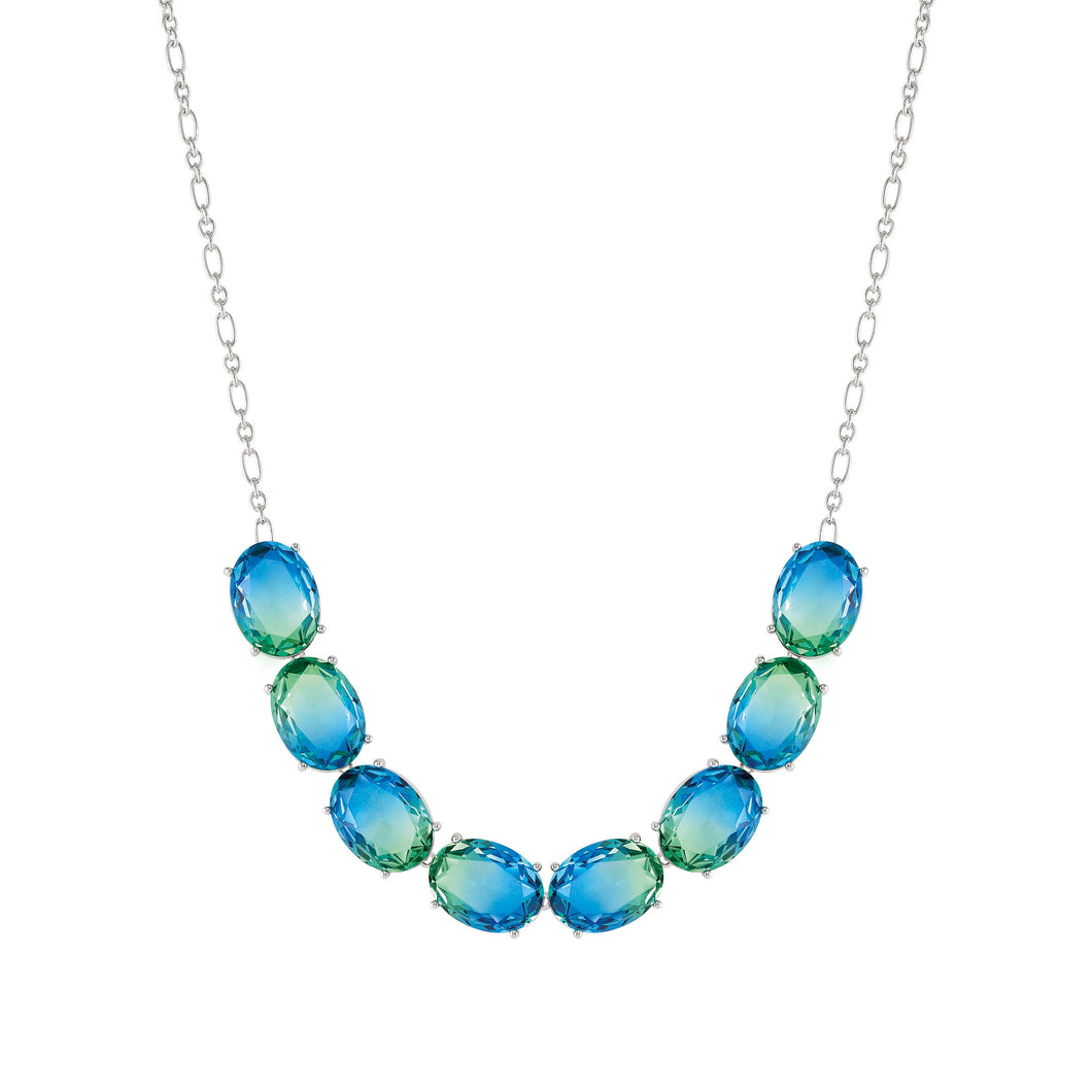 SYMBIOSI NECKLACE 240805/025 SILVER WITH LARGE BLUE AND GREEN TWO-TONE STONES