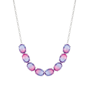 SYMBIOSI NECKLACE 240805/028 SILVER WITH LARGE PINK AND PURPLE TWO-TONE STONES