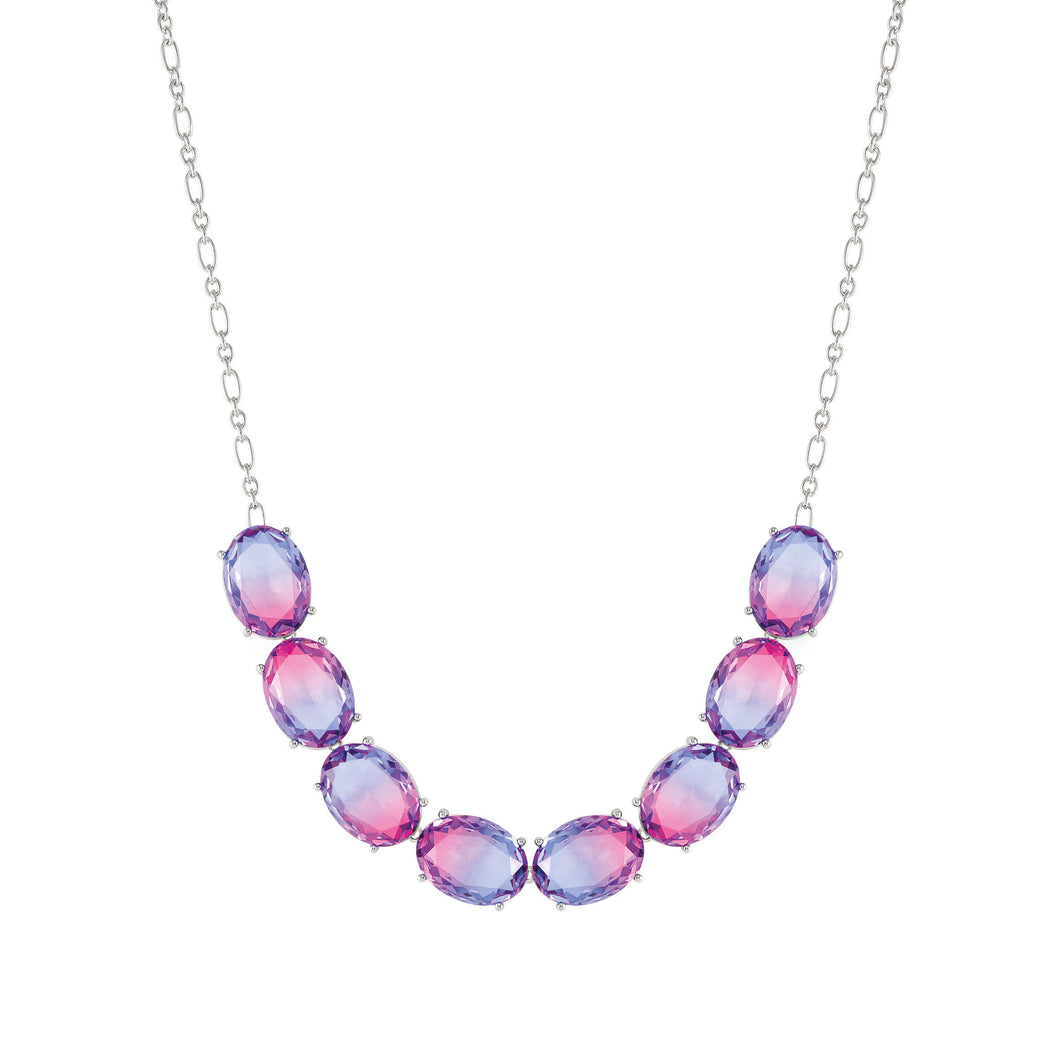 SYMBIOSI NECKLACE 240805/028 SILVER WITH LARGE PINK AND PURPLE TWO-TONE STONES