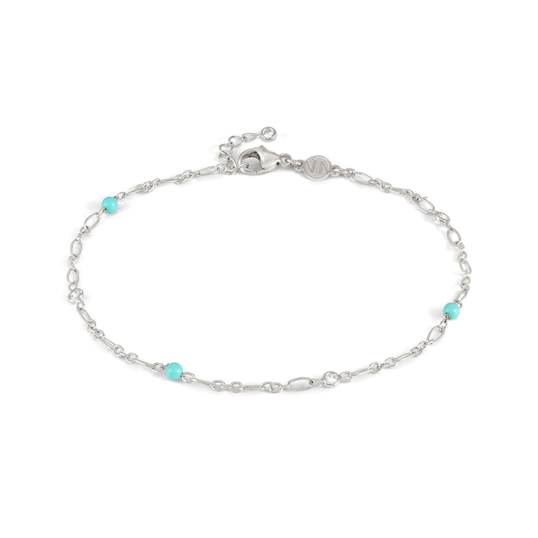 ANKLET 241000/003 SILVER CHAIN WITH TURQUOISE & CZ