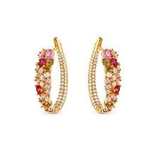 Load image into Gallery viewer, MOSAICA EARRINGS 241607/012 GOLD PINK &amp; GREEN CZ OVAL HOOP

