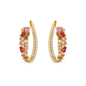 MOSAICA EARRINGS 241607/012 GOLD PINK & GREEN CZ OVAL HOOP