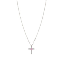 Load image into Gallery viewer, SHINE ME UP SILVER NECKLACE 241902/002 PINK &amp; WHITE CROSS CZ PENDANT
