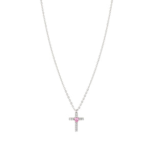 SHINE ME UP SILVER NECKLACE 241902/002 PINK & WHITE CROSS CZ PENDANT