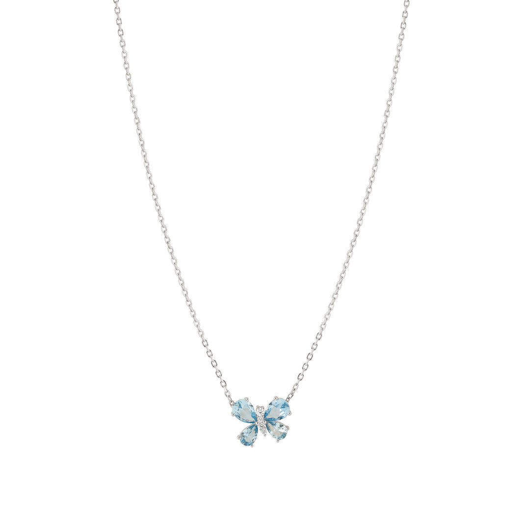 SHINE ME UP SILVER NECKLACE 241902/005 BLUE & WHITE BUTTERFLY CZ PENDANT