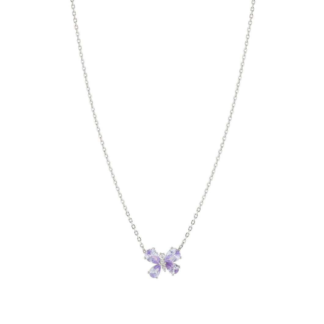 SHINE ME UP SILVER NECKLACE 241902/006 LILAC & WHITE BUTTERFLY CZ PENDANT