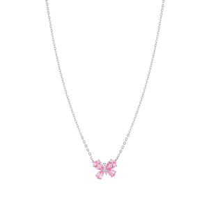 SHINE ME UP SILVER NECKLACE 241902/007 PINK & WHITE BUTTERFLY CZ PENDANT