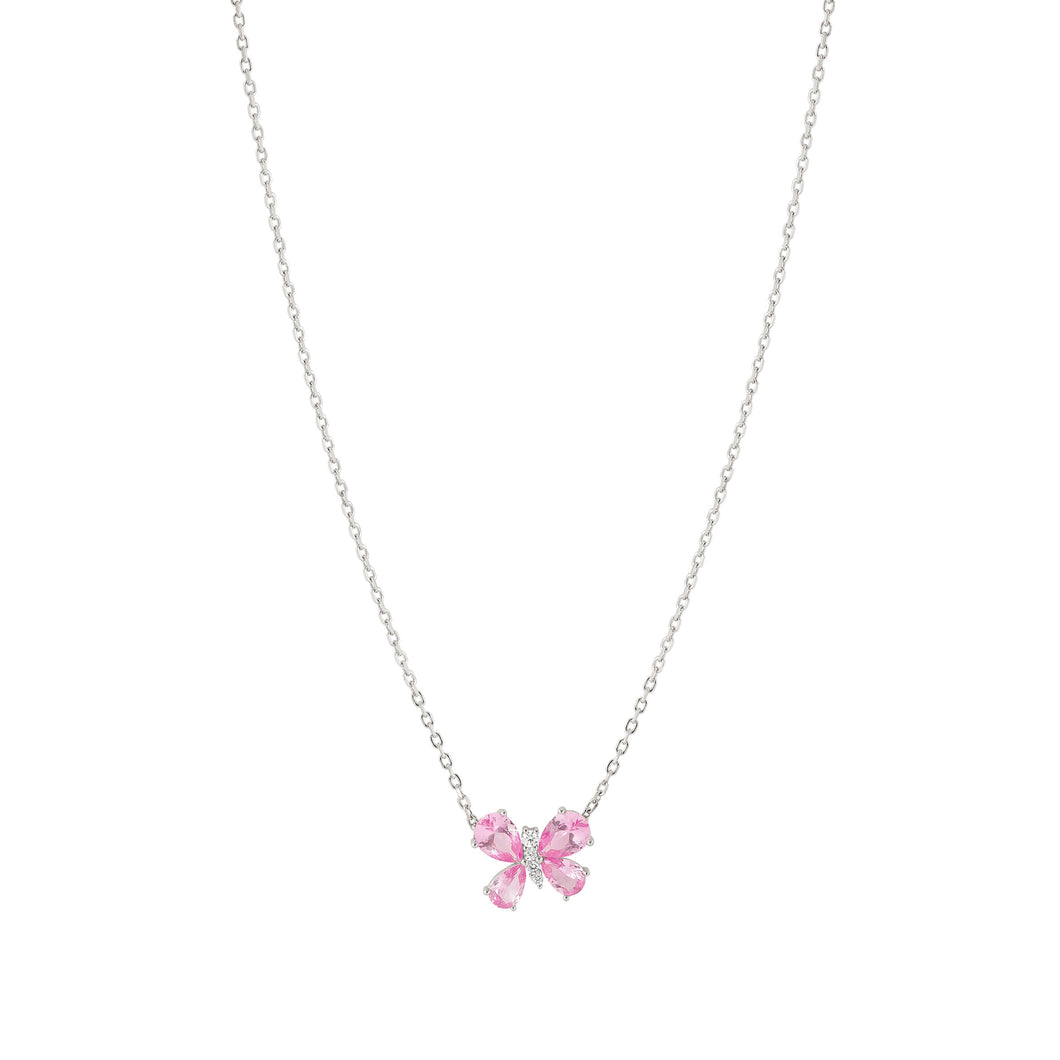 SHINE ME UP SILVER NECKLACE 241902/007 PINK & WHITE BUTTERFLY CZ PENDANT