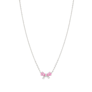 SHINE ME UP SILVER NECKLACE 241902/009 PINK & WHITE BOW CZ PENDANT