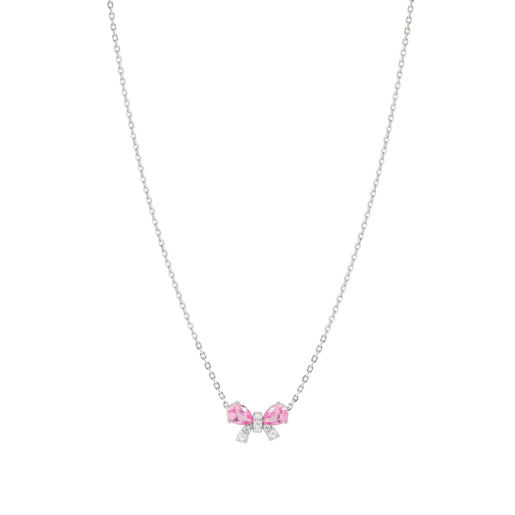SHINE ME UP SILVER NECKLACE 241902/009 PINK & WHITE BOW CZ PENDANT