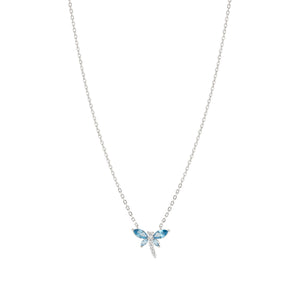 SHINE ME UP SILVER NECKLACE 241902/011 BLUE & WHITE DRAGONFLY CZ PENDANT