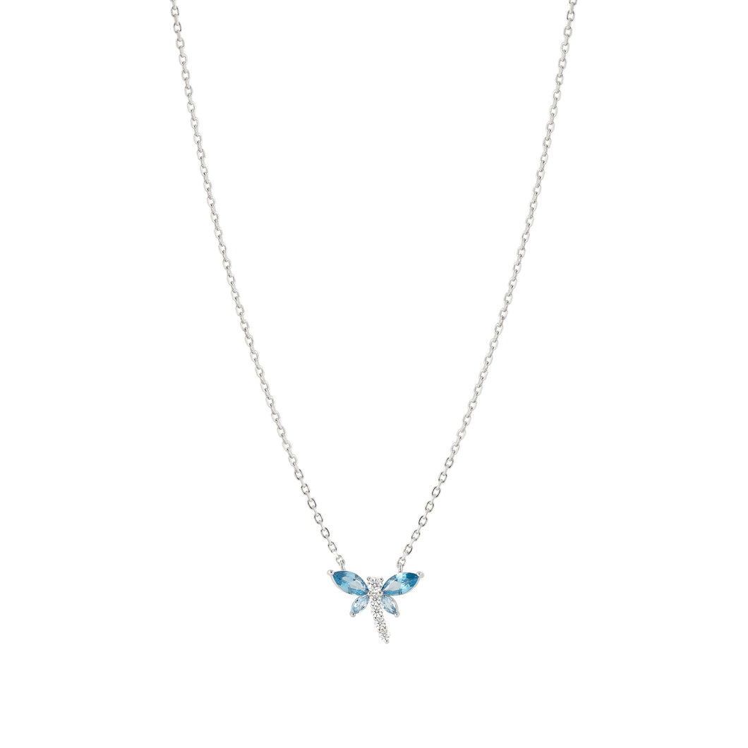 SHINE ME UP SILVER NECKLACE 241902/011 BLUE & WHITE DRAGONFLY CZ PENDANT