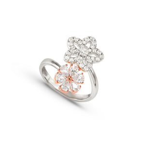 SWEETMADAME SILVER & ROSE GOLD RING 242002/011 FLOWERS WITH CZ