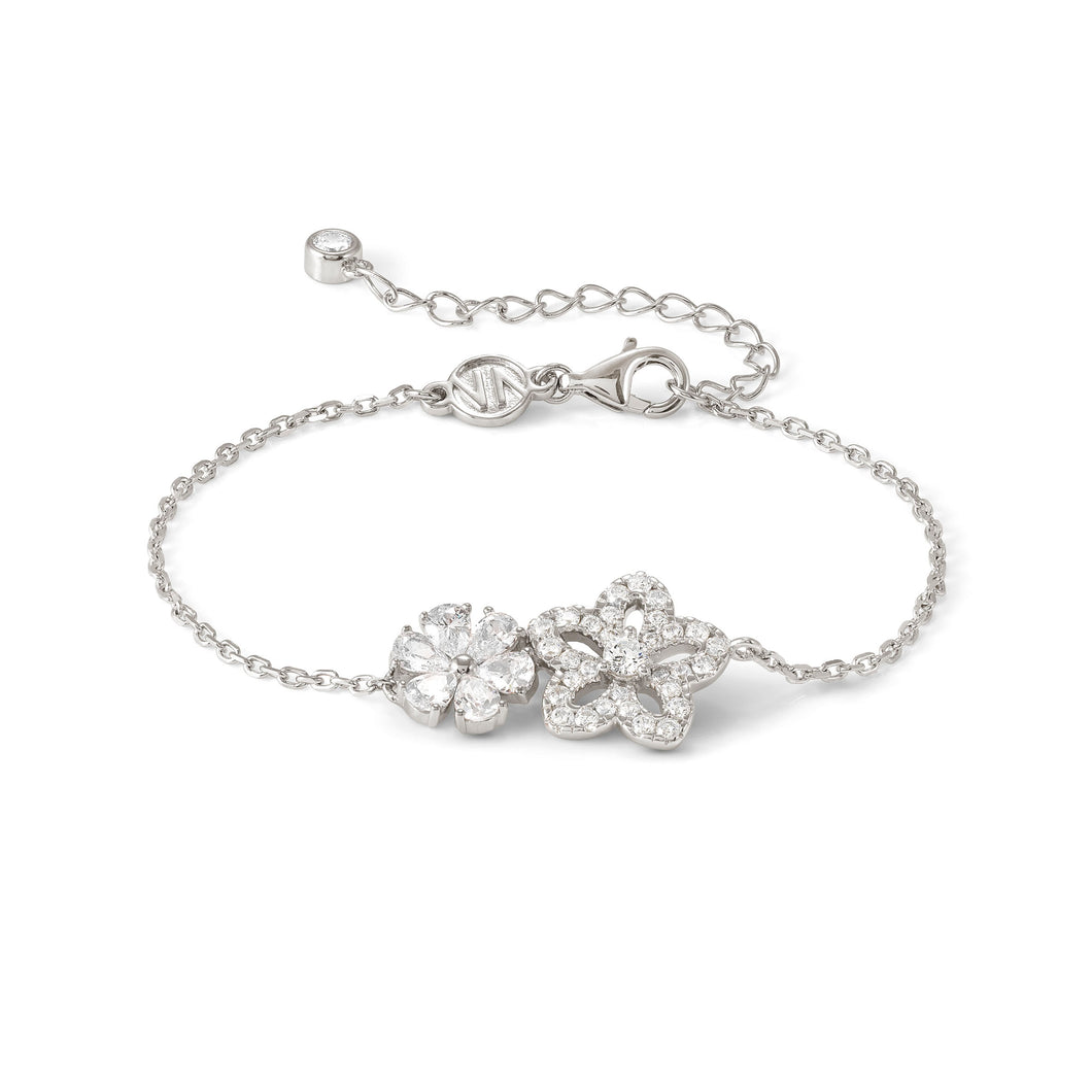 SWEETMADAME SILVER BRACELET 242006/010 TWIN FLOWERS WHITE CZ