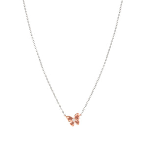 SWEETMADAME SILVER & ROSE GOLD NECKLACE 242008/041 BUTTERFLY CZ PENDANT