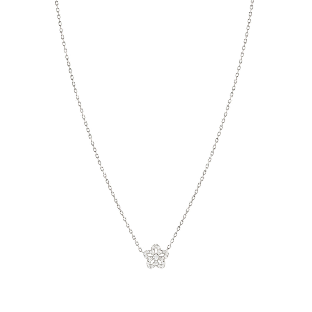SWEETMADAME SILVER NECKLACE 242009/010 FLOWER WHITE CZ PENDANT