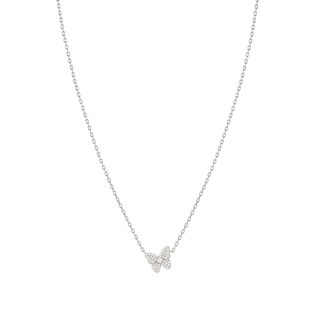 SWEETMADAME SILVER NECKLACE 242009/040 BUTTERFLY WHITE CZ PENDANT