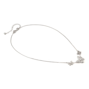 SWEETMADAME SILVER NECKLACE 242010/040 TRIPLE BUTTERFLY WHITE CZ PENDANT