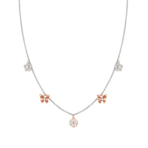 SWEETMADAME SILVER & ROSE GOLD NECKLACE 242011/051 NATURE CZ PENDANTS