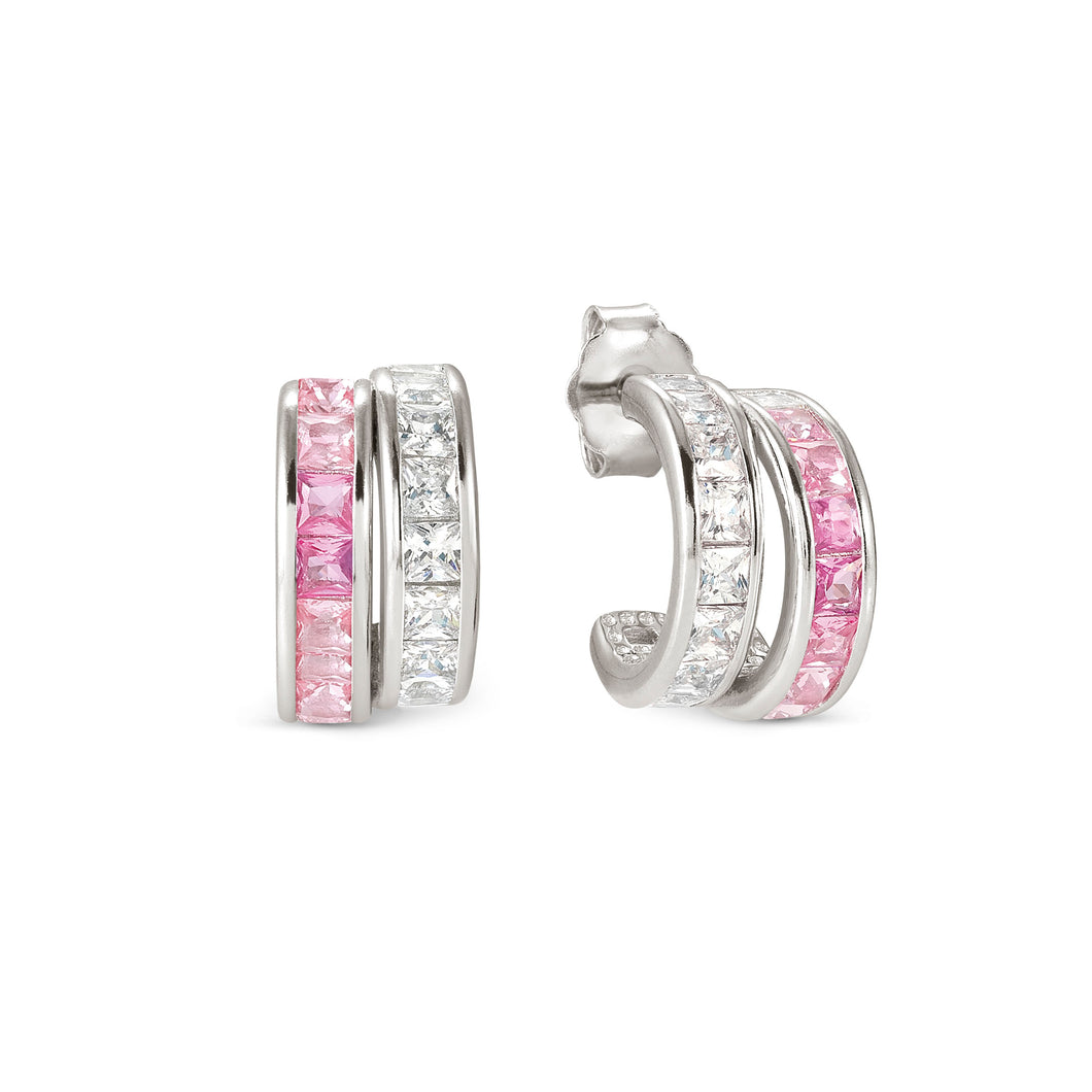 DAYTONIGHT SILVER EARRINGS 242107/040 DOUBLE STRAND WHITE & PINK CZ