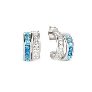 DAYTONIGHT SILVER EARRINGS 242107/041 DOUBLE STRAND WHITE & BLUE CZ