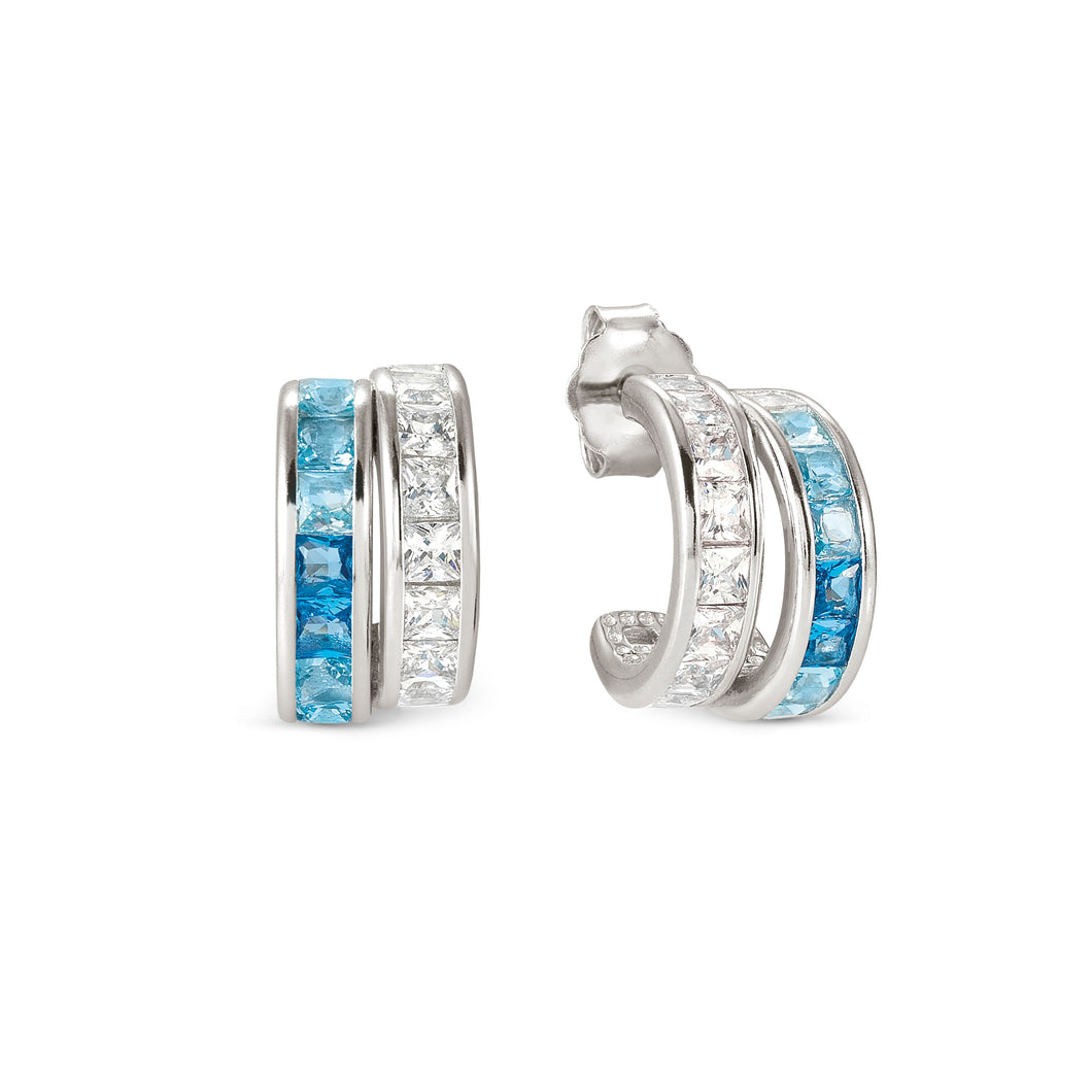 DAYTONIGHT SILVER EARRINGS 242107/041 DOUBLE STRAND WHITE & BLUE CZ