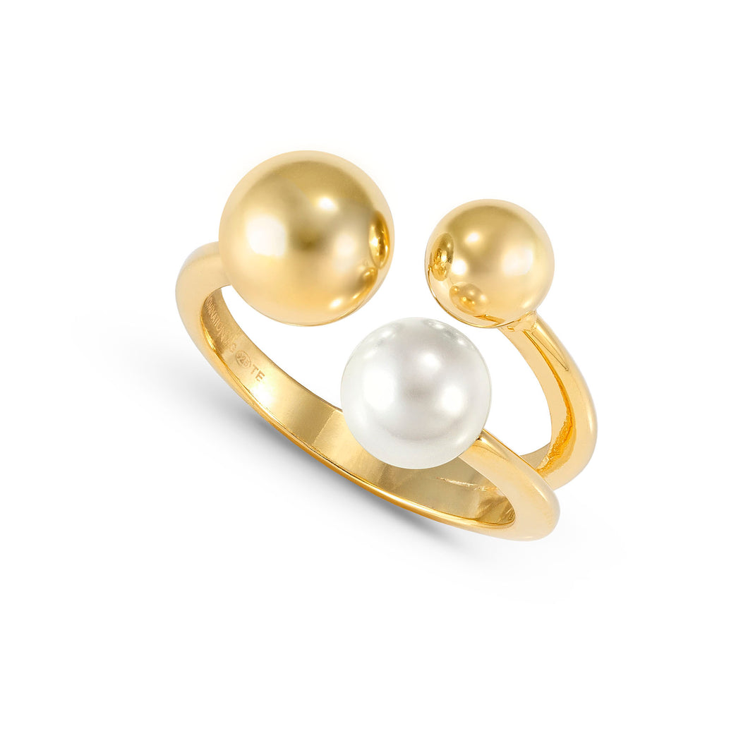 FASHION ERA GOLD RING 242202/012 TRIPLE SPHERES WITH PEARL