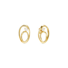 Load image into Gallery viewer, MY REBEL ART STUD EARRINGS 242811/055 ORGANIC GOLD OVAL &amp; WHITE CZ
