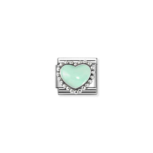 COMPOSABLE CLASSIC LINK 330204/35 PASTEL GREEN HEART IN 925 SILVER & ENAMEL