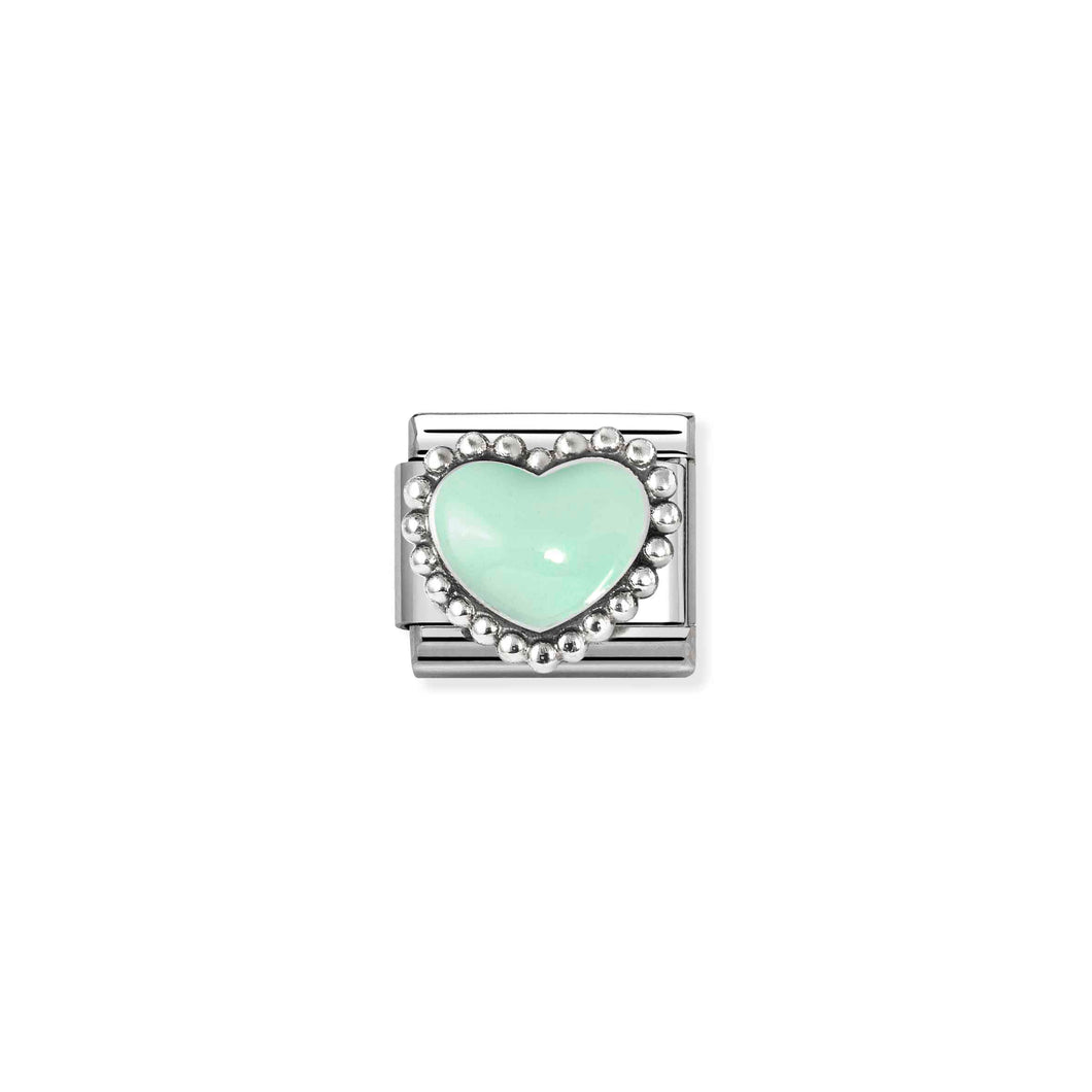 COMPOSABLE CLASSIC LINK 330204/35 PASTEL GREEN HEART IN 925 SILVER & ENAMEL